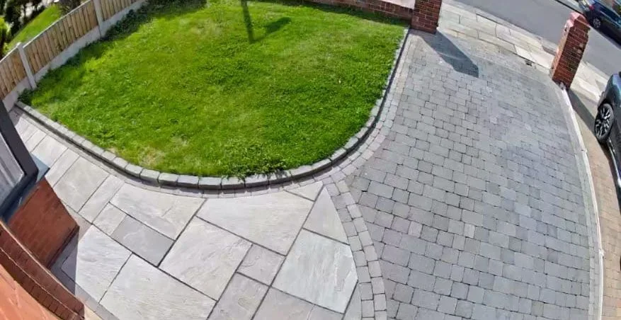 Cobbled driveway and front garden