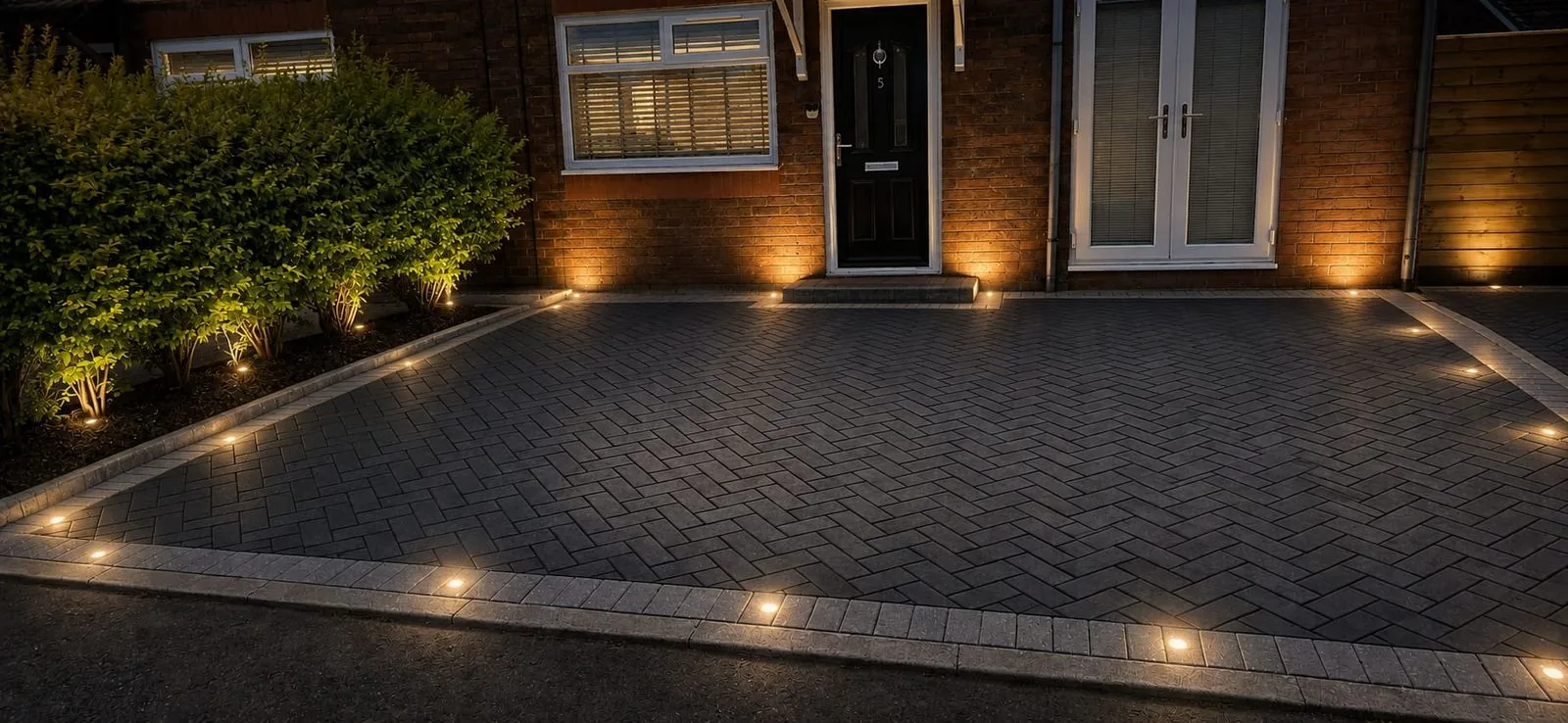 Block paving driveway with lighting